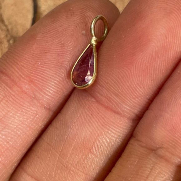 1CT Natural Hot Neon Pink Tourmaline Pear Shape in Solid 14K Yellow Gold Pendant - Picture 3 of 5